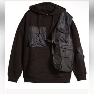 NWT Market mens multi pocket hoodie black sweatshirt cotton nylon streetwear M